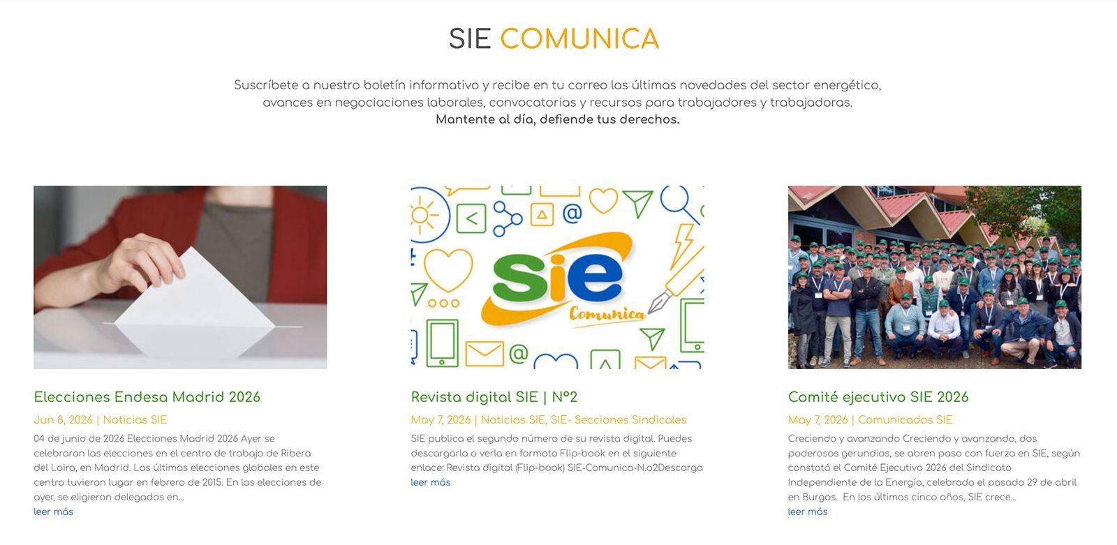 Diseño UI/UX de la sección Sie Comunica en la intranet Web Sie