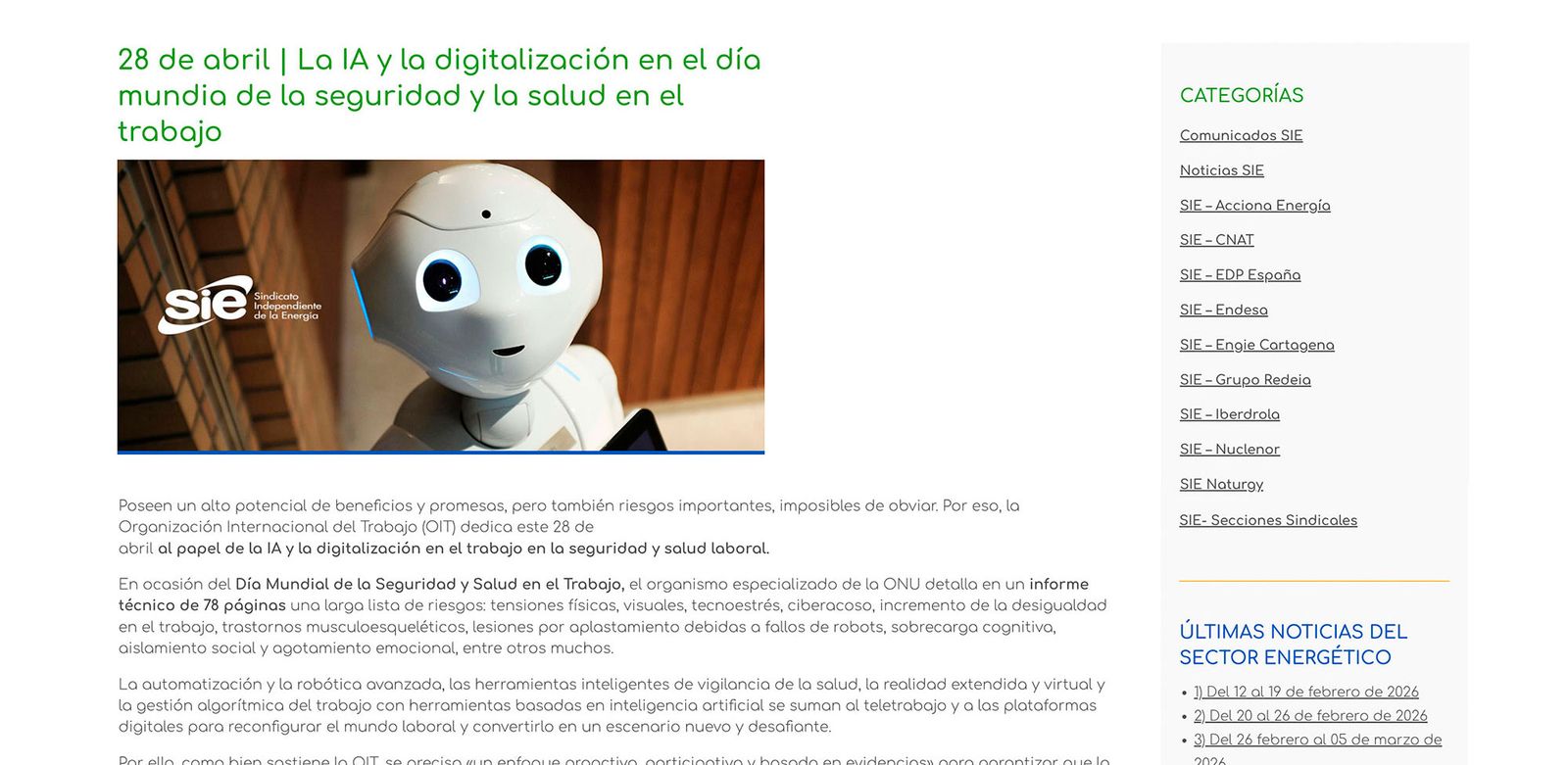 Diseño UI/UX de la sección de comunicados en la intranet Web Sie