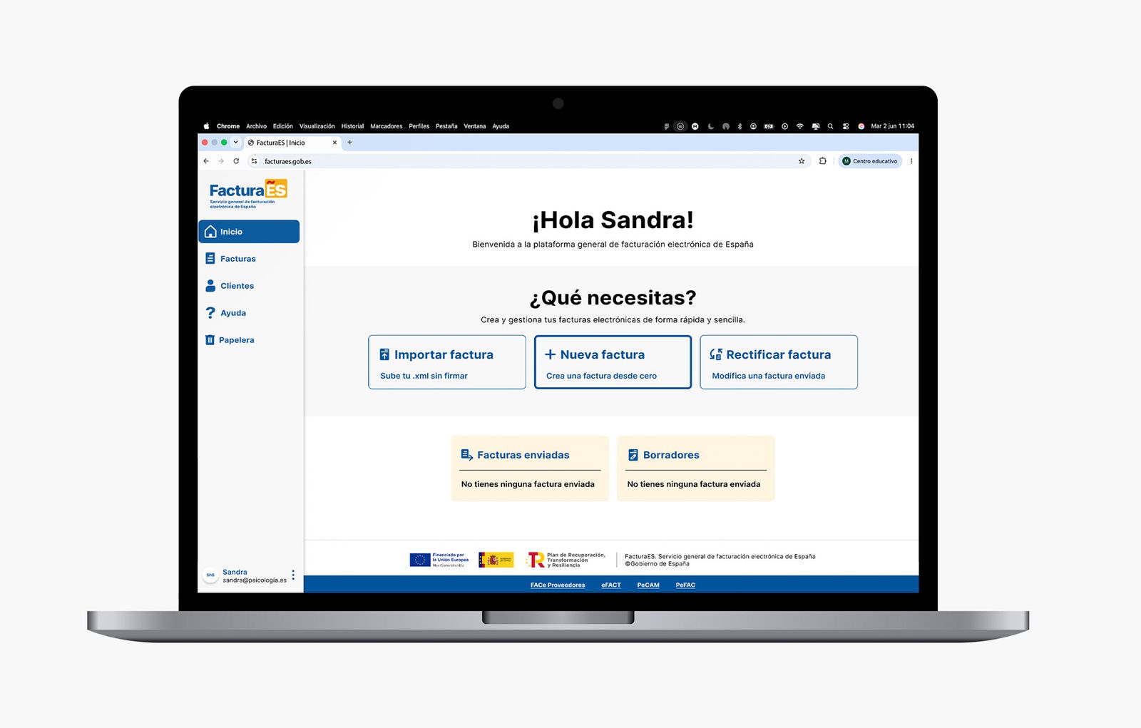 Diseño UX/UI de la home para usuario registrado en FacturaES